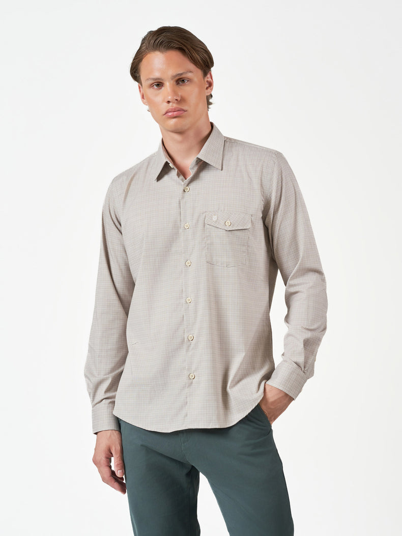 Beige Check Casual Long Sleeve Shirt