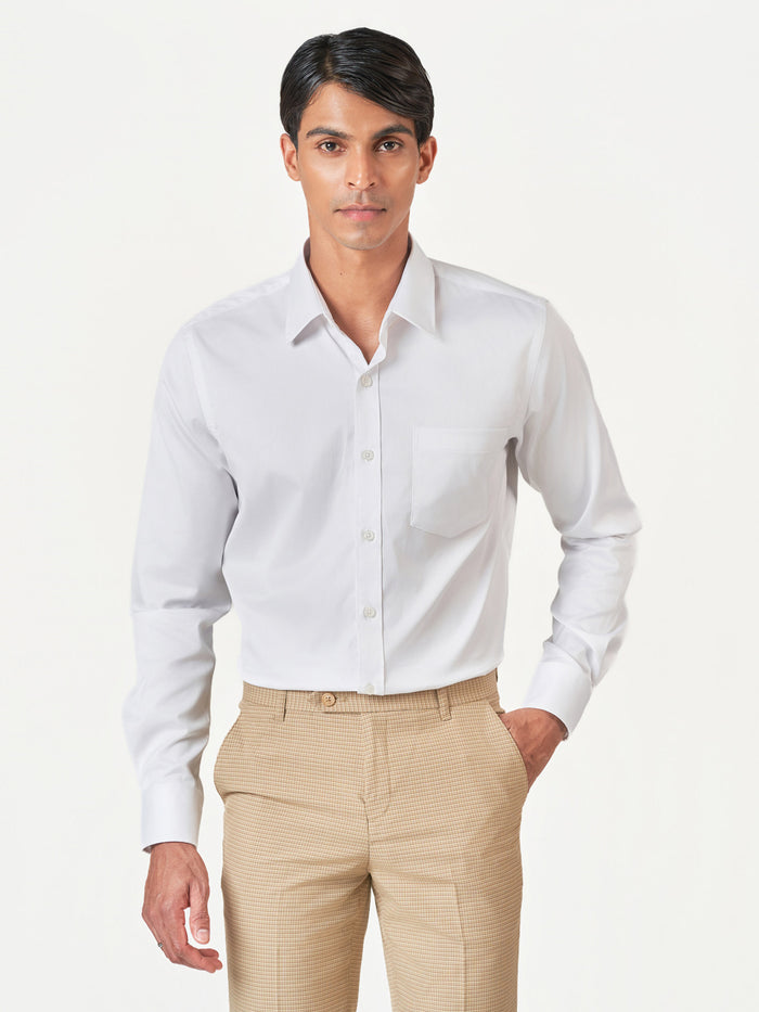 White Plain Parker Collar Slim Fit Formal Shirt