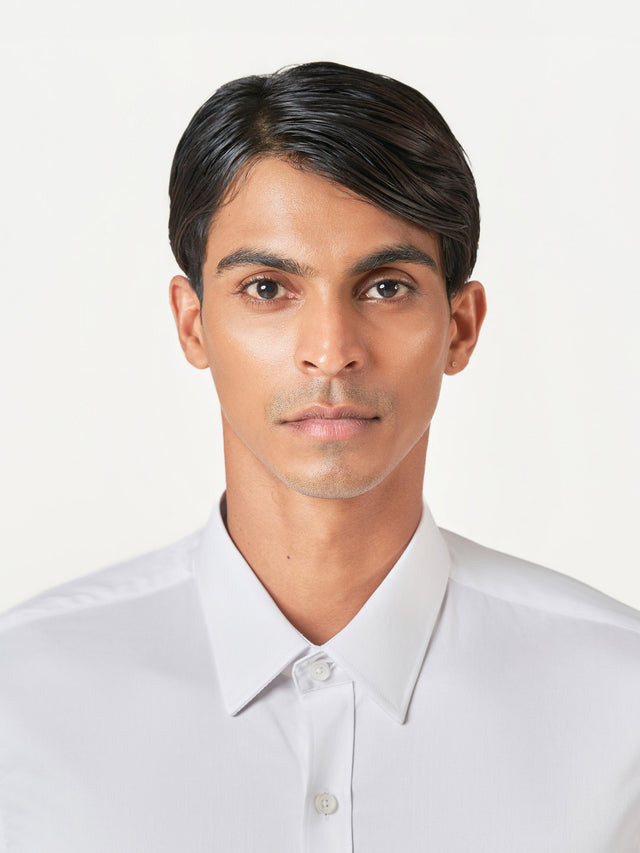 White Plain Parker Collar Slim Fit Formal Shirt