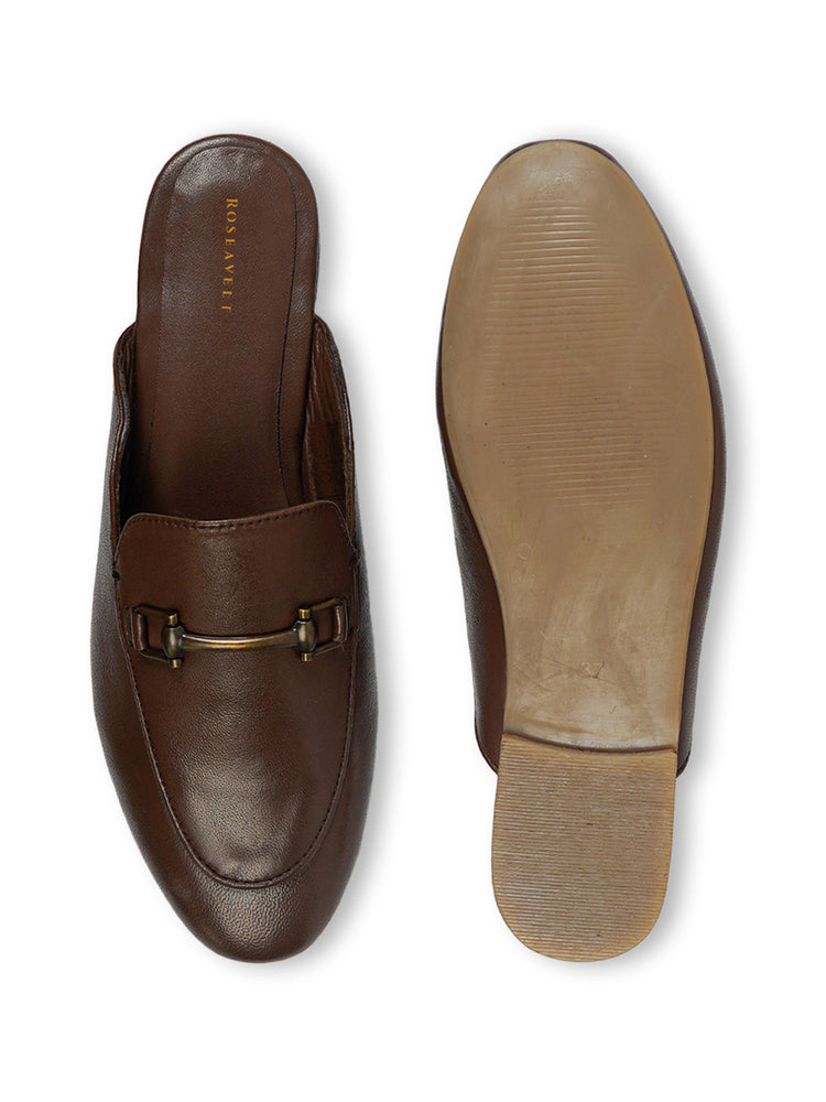 Brown Slip-On Mules Loafers Shoes