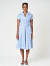 Sky Blue Flared Wrap Tie Midi Frock