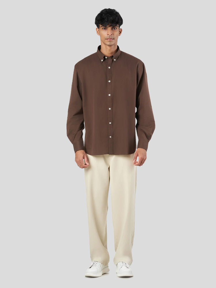 Brown Cotton Lounge Fit Casual Shirt