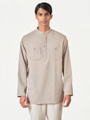 Beige Plain Cotton Casual Kurtha