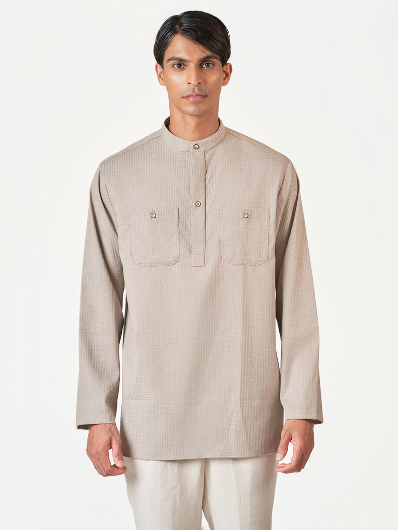 Beige Plain Cotton Casual Kurtha