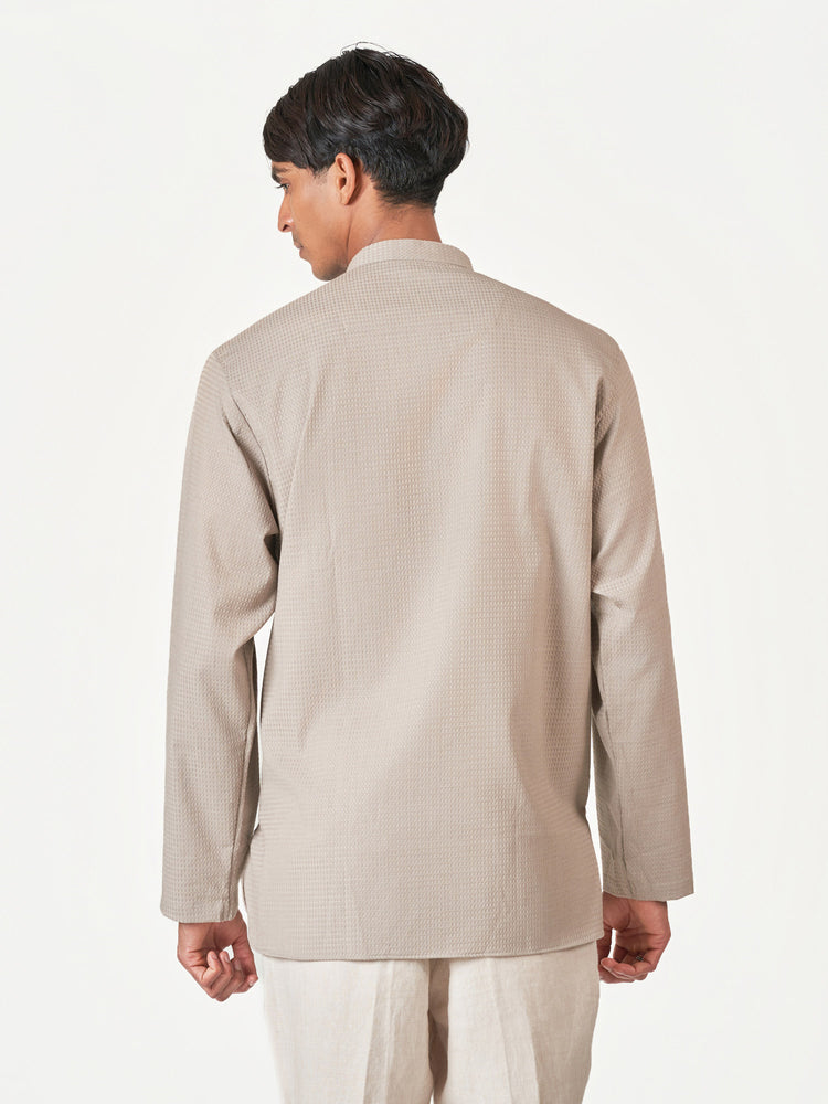 Beige Plain Cotton Casual Kurtha
