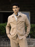Beige Cotton Linen Textured Casual Jacket