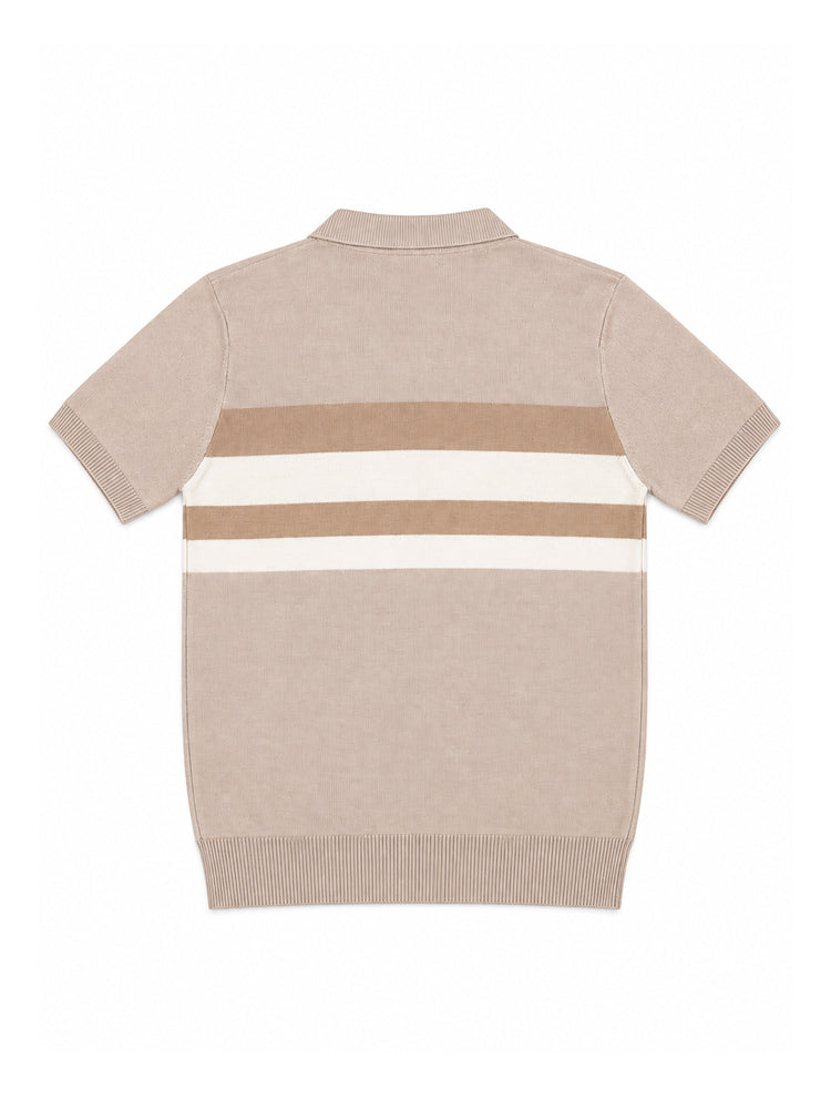 Contrast Stripe Zip Knit Regular Fit Polo Shirt