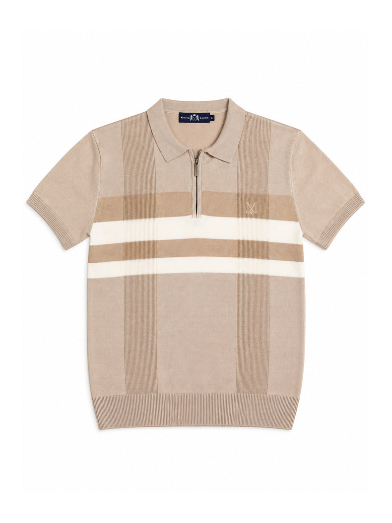 Contrast Stripe Zip Knit Regular Fit Polo Shirt