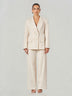 Beige Double-Breasted Linen Wide-Leg Suit
