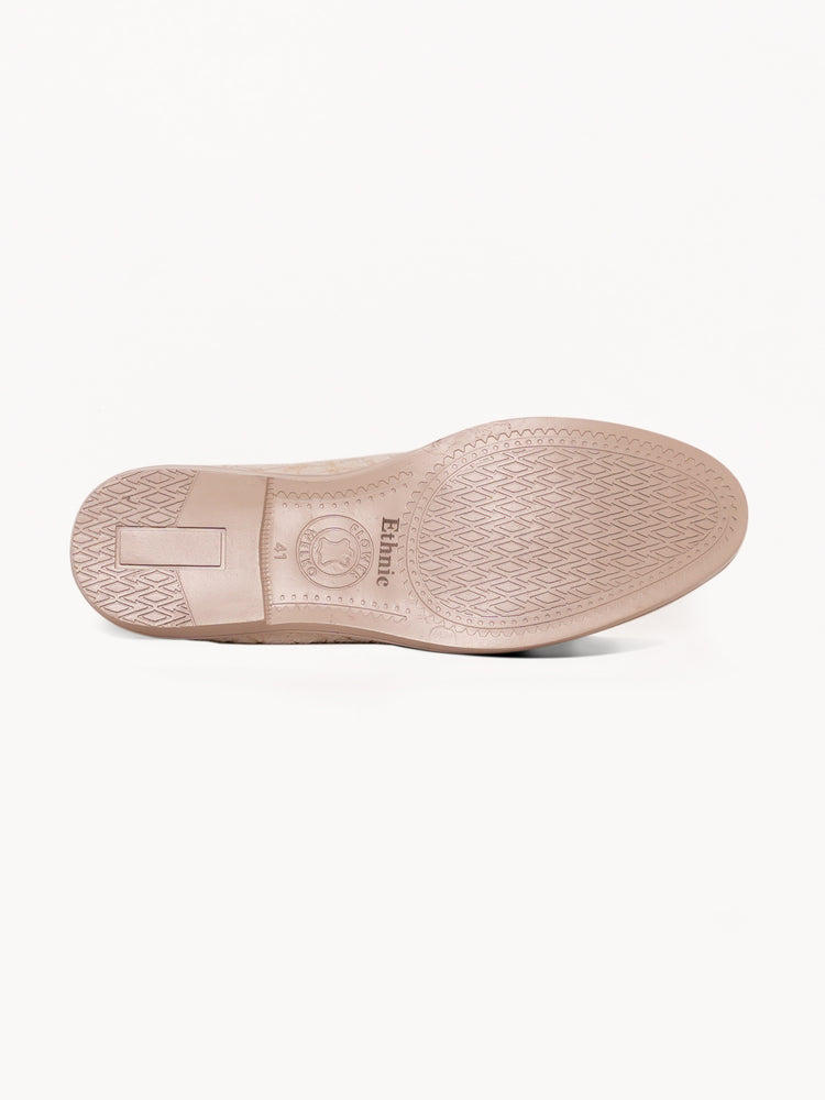 Beige Floral Embroidered Ethnic Slip-On Shoes