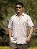 Beige Floral Printed Linen Short Sleeve Shirt