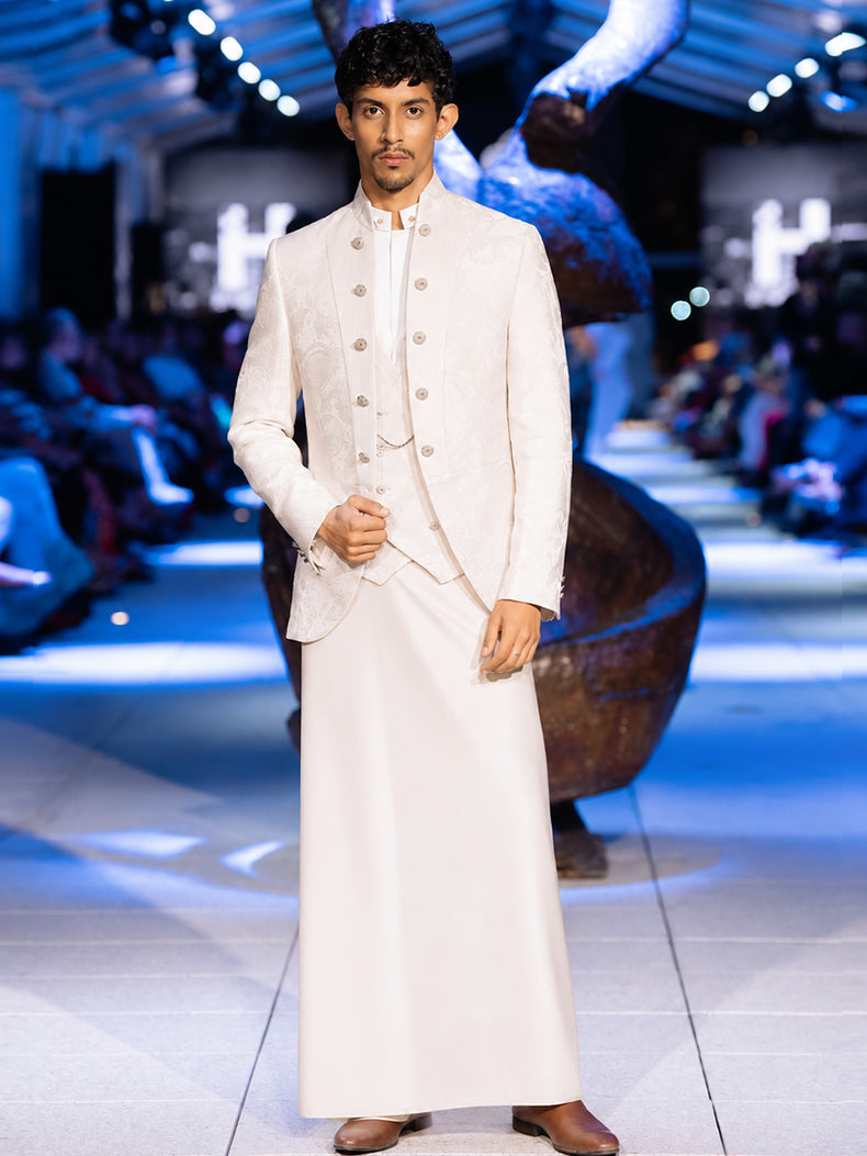 Beige Jacquard Slim Fit Ceremonial Suit