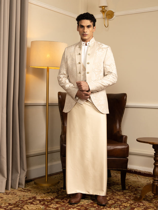 Beige Jacquard Slim Fit Ceremonial Suit