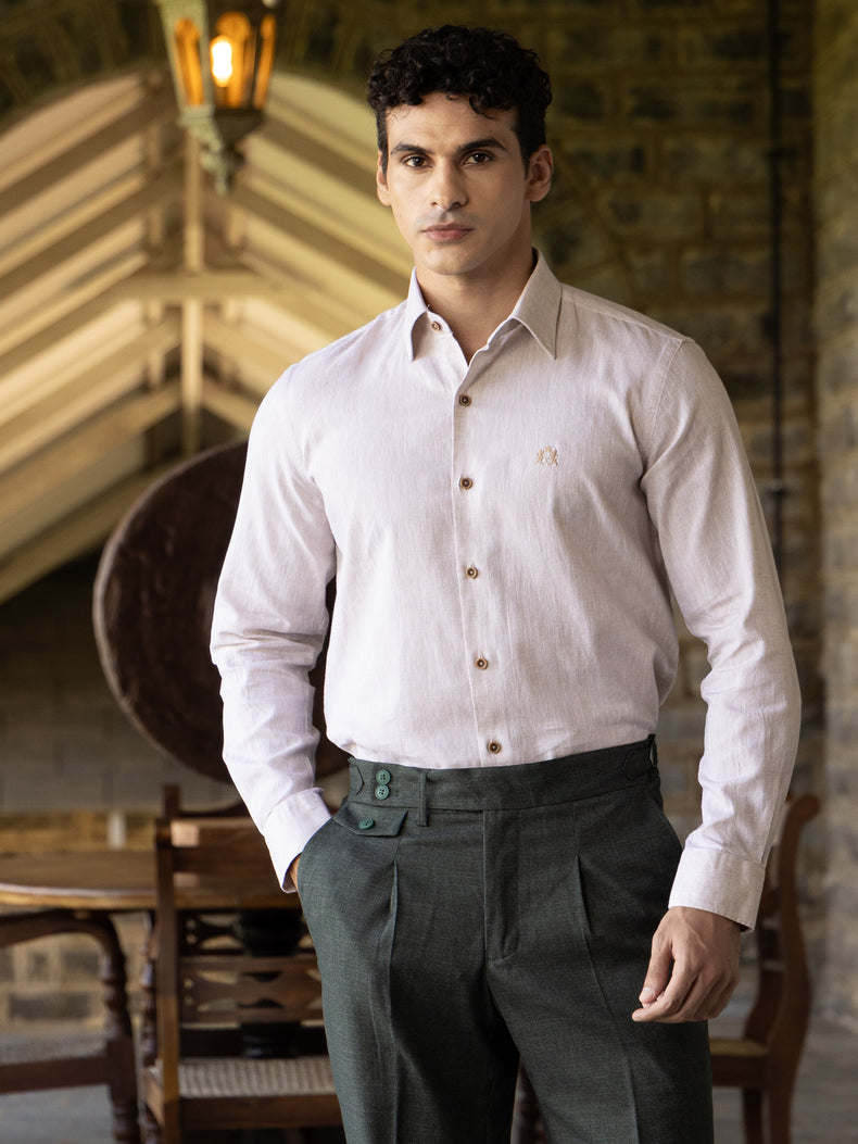 Beige Linen Cotton Tailored Fit Shirt