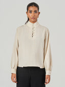 Lyocell Blend Relaxed High Neck Shirt