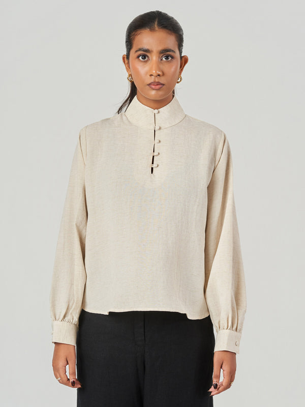 Lyocell Blend Relaxed High Neck Shirt