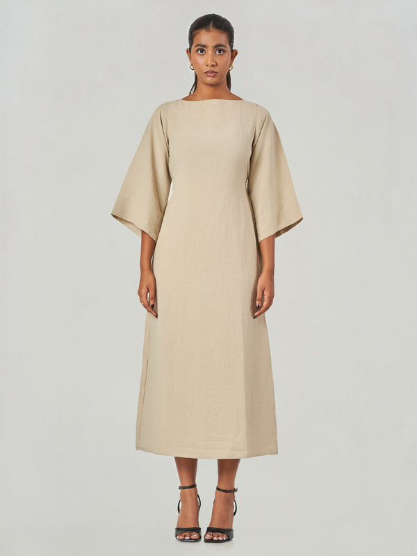 Solid Relaxed Fit Midi A-Line Dress
