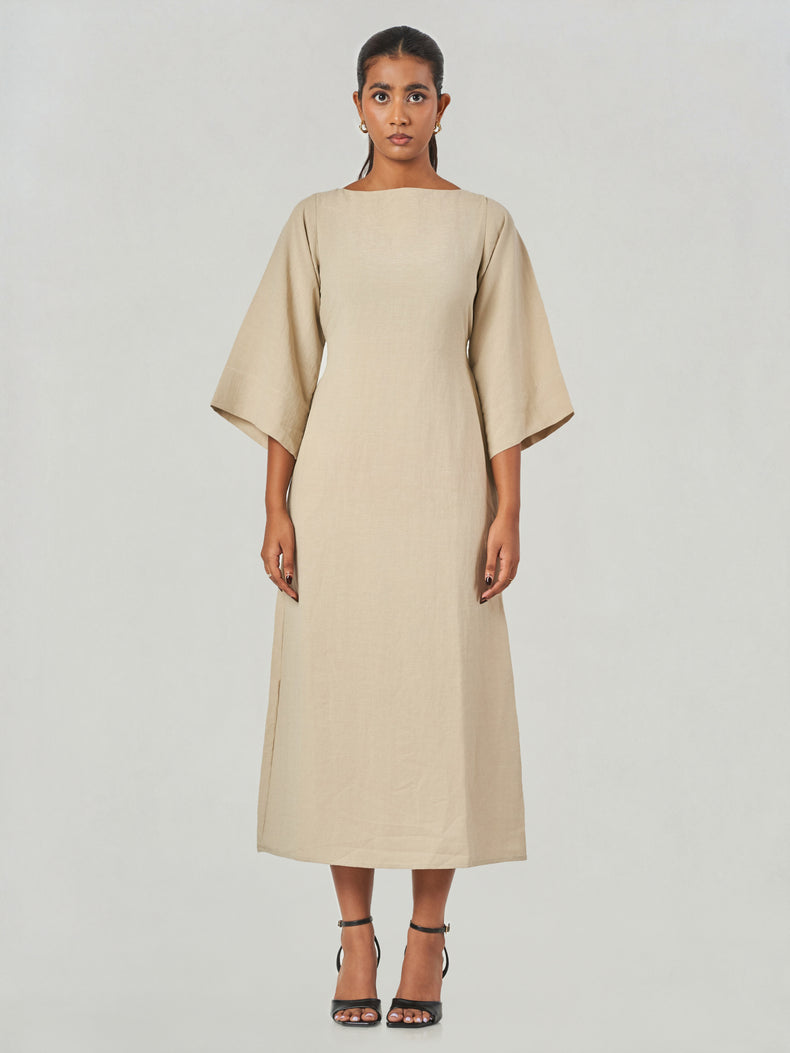 Solid Relaxed Fit Midi A-Line Dress