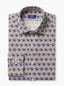 Beige Navy Floral Cotton Lycra Custom Shirt