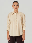 Beige Open Back Bow Detail Oversized Shirt