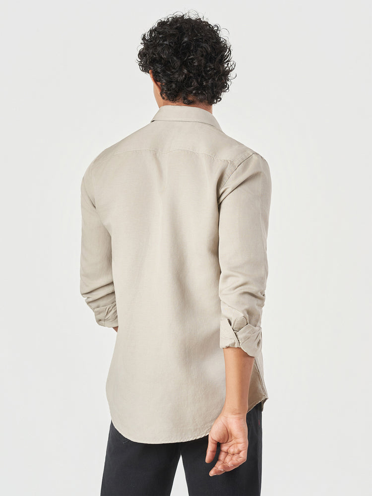 Beige Plain Linen Blend Slim Fit Casual Shirt