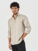 Beige Plain Linen Blend Slim Fit Casual Shirt