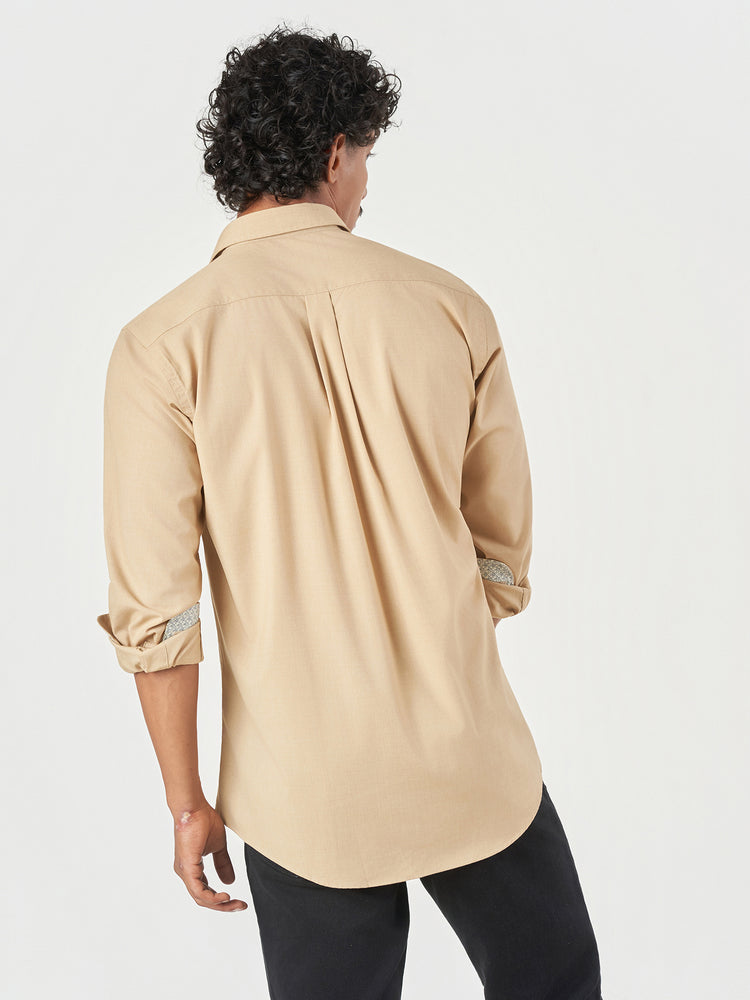 Beige Plain Regular Fit Casual Shirt
