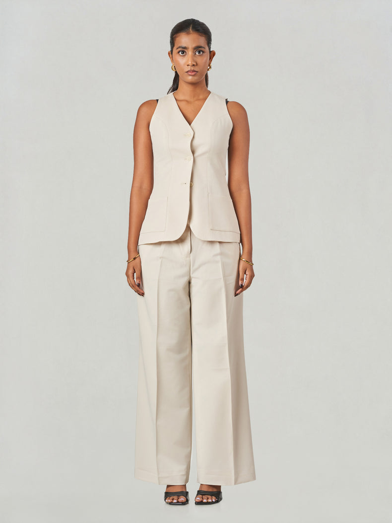 Beige Regular Fit Sleeveless Formal Set