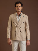 Beige Double-Breasted Slim Fit Jacket