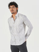 Beige Printed Cotton Slim Fit Casual Shirt