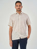 Beige Printed Linen Regular Fit Short Sleeve Shirt