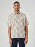 Beige Printed Linen Regular Fit Short Sleeve Shirt