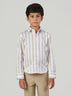 Beige Striped Cotton Long Sleeve Casual Shirt