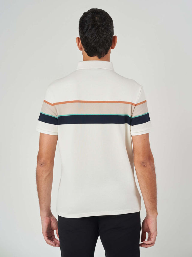 Beige Striped Cotton Short Sleeve Shirt