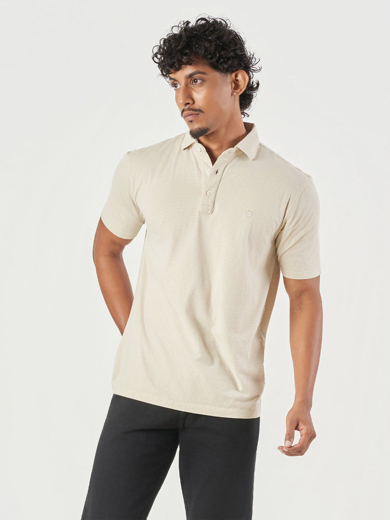 Beige Striped Polo T-Shirt