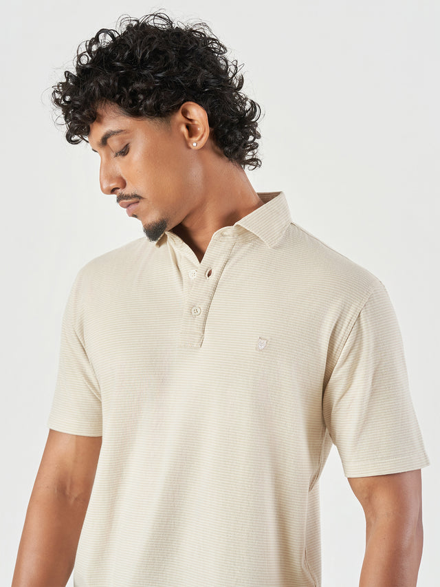 Beige Striped Polo T-Shirt