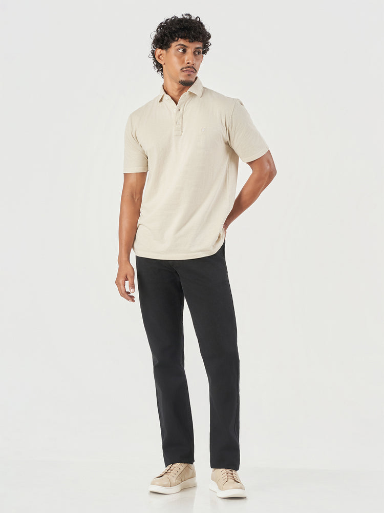 Beige Striped Polo T-Shirt