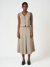 Beige Striped Waistcoat Set with A-Line Midi Skirt