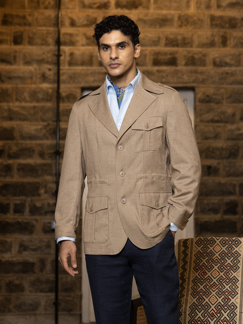 Textured Tailored Fit Safari Jacket