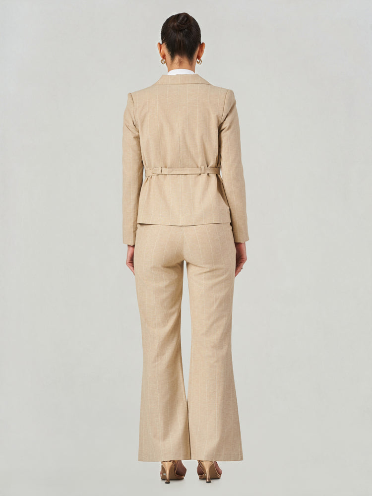 Beige Windowpane Check Tailored Suit Set