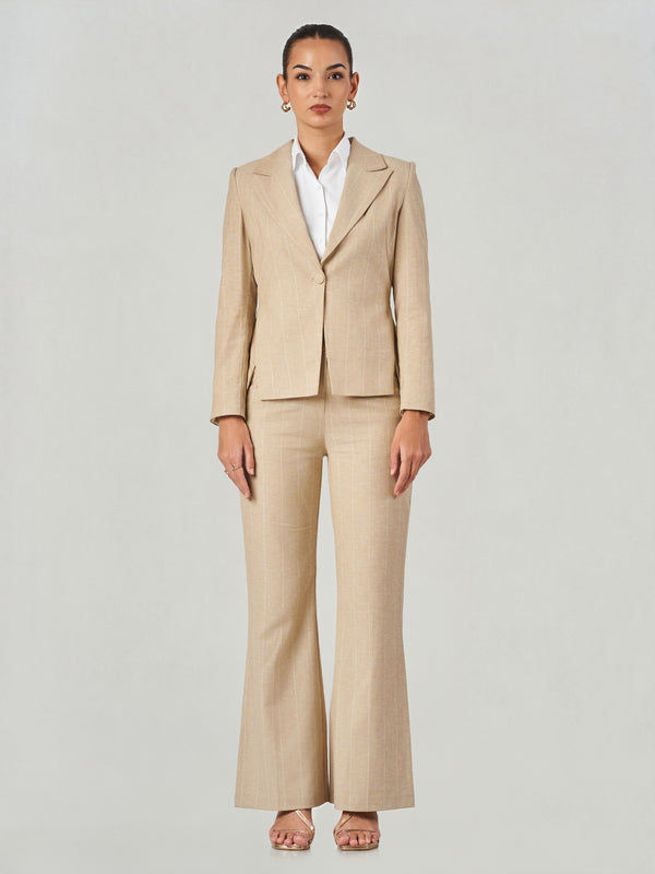 Beige Windowpane Check Tailored Suit Set