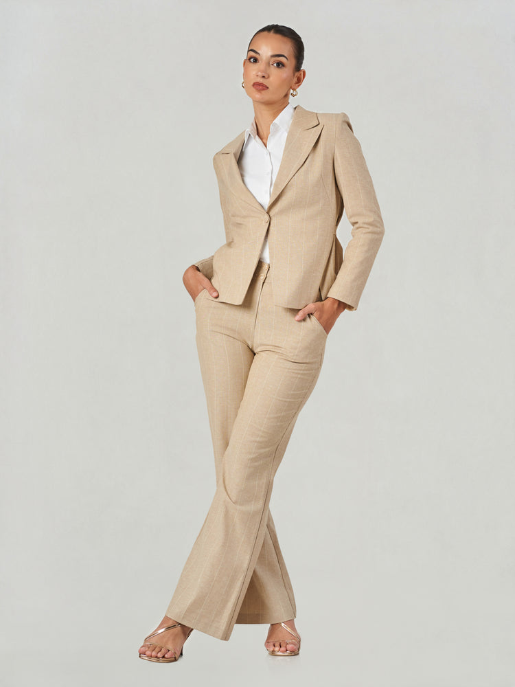Beige Windowpane Check Tailored Suit Set