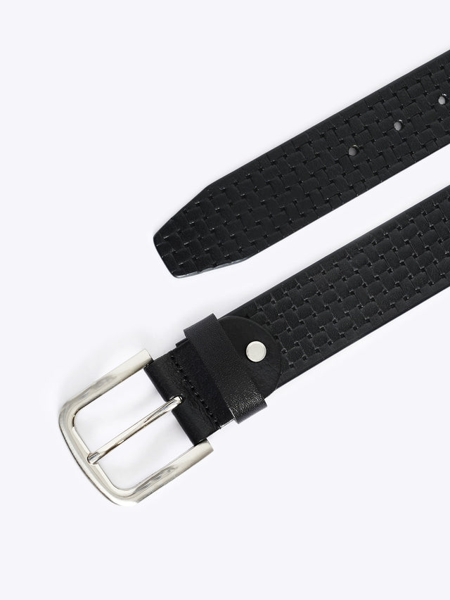 Basket Weave Embossed Full Grain Leather Belt