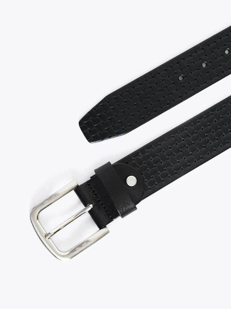 Basket Weave Embossed Full Grain Leather Belt