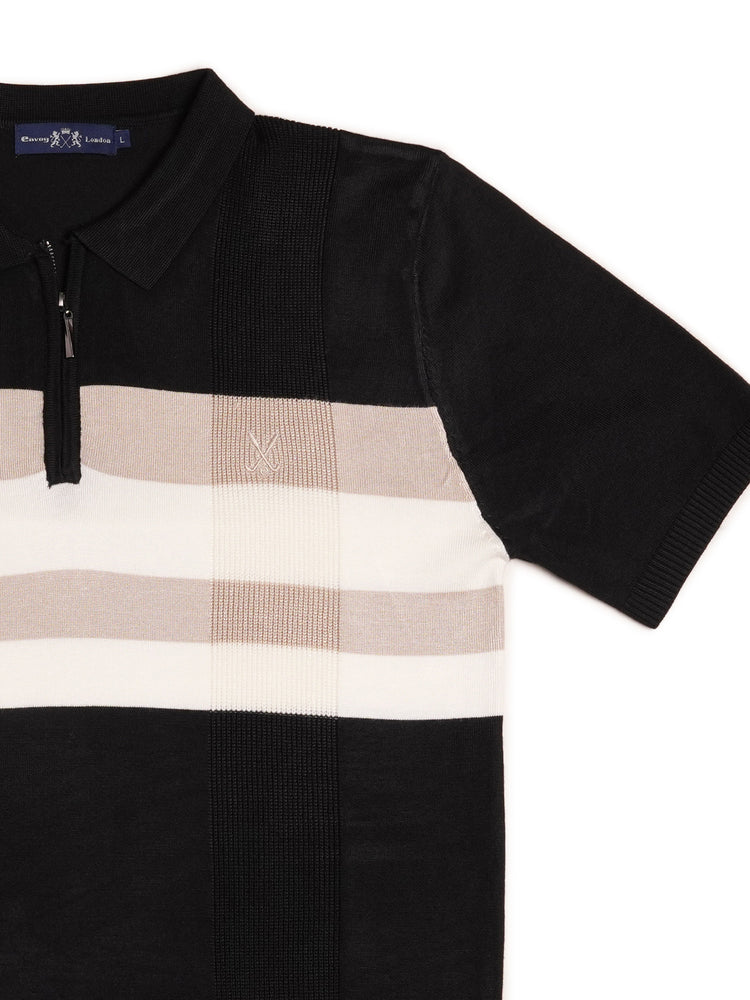 Contrast Stripe Zip Knit Regular Fit Polo Shirt