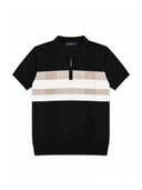 Contrast Stripe Zip Knit Regular Fit Polo Shirt