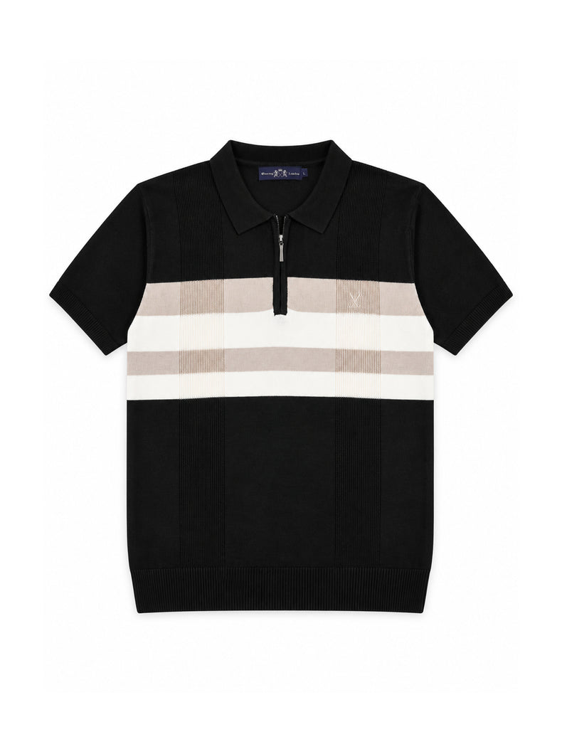 Contrast Stripe Zip Knit Regular Fit Polo Shirt