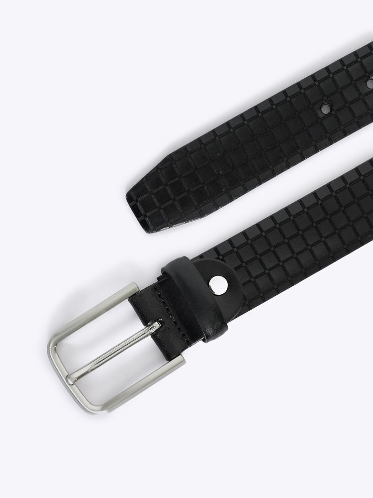 Checkered Grid Embossed Full Grain Leather Belt