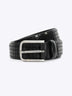 Checkered Grid Embossed Full Grain Leather Belt