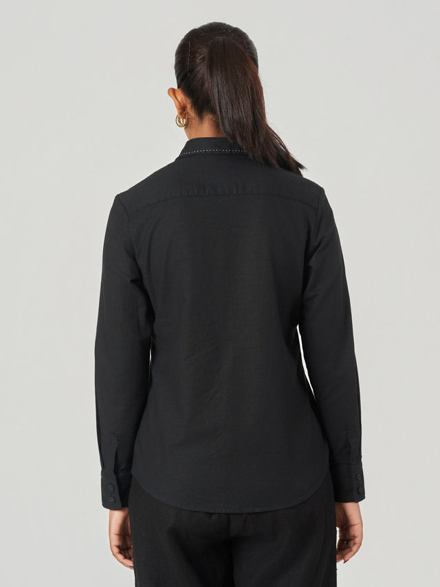 Black Contrast Stitch Relaxed Fit Shirt